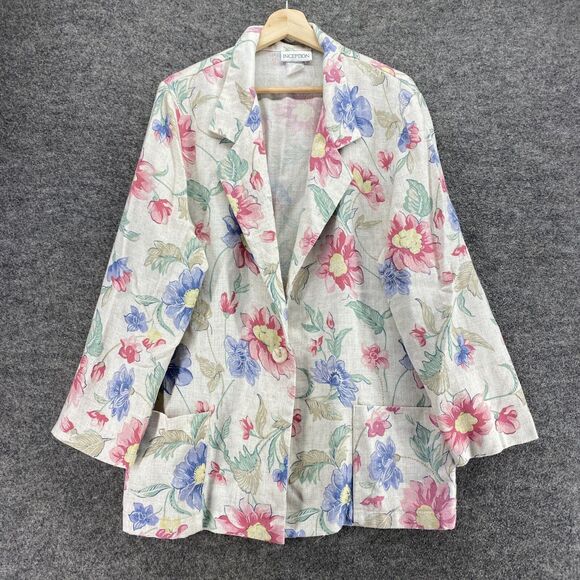 Inception Jackets & Blazers - Inception Blazer Women L Large White Floral Collared Long Sleeve One Button